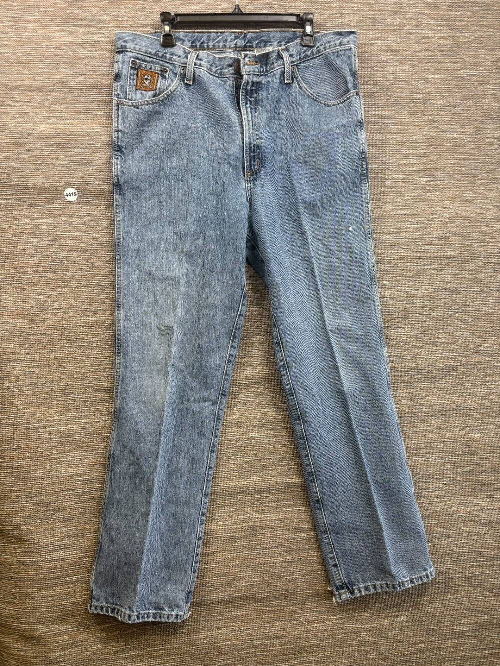 Cinch Bronze Label Jeans Mens 38x32 Blue Denim Straight Leg Regular Fit Whisker